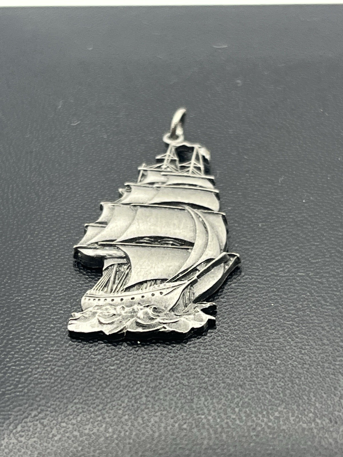 Tall pirate ship silver tone nautical sail boat pendant for necklace vintage