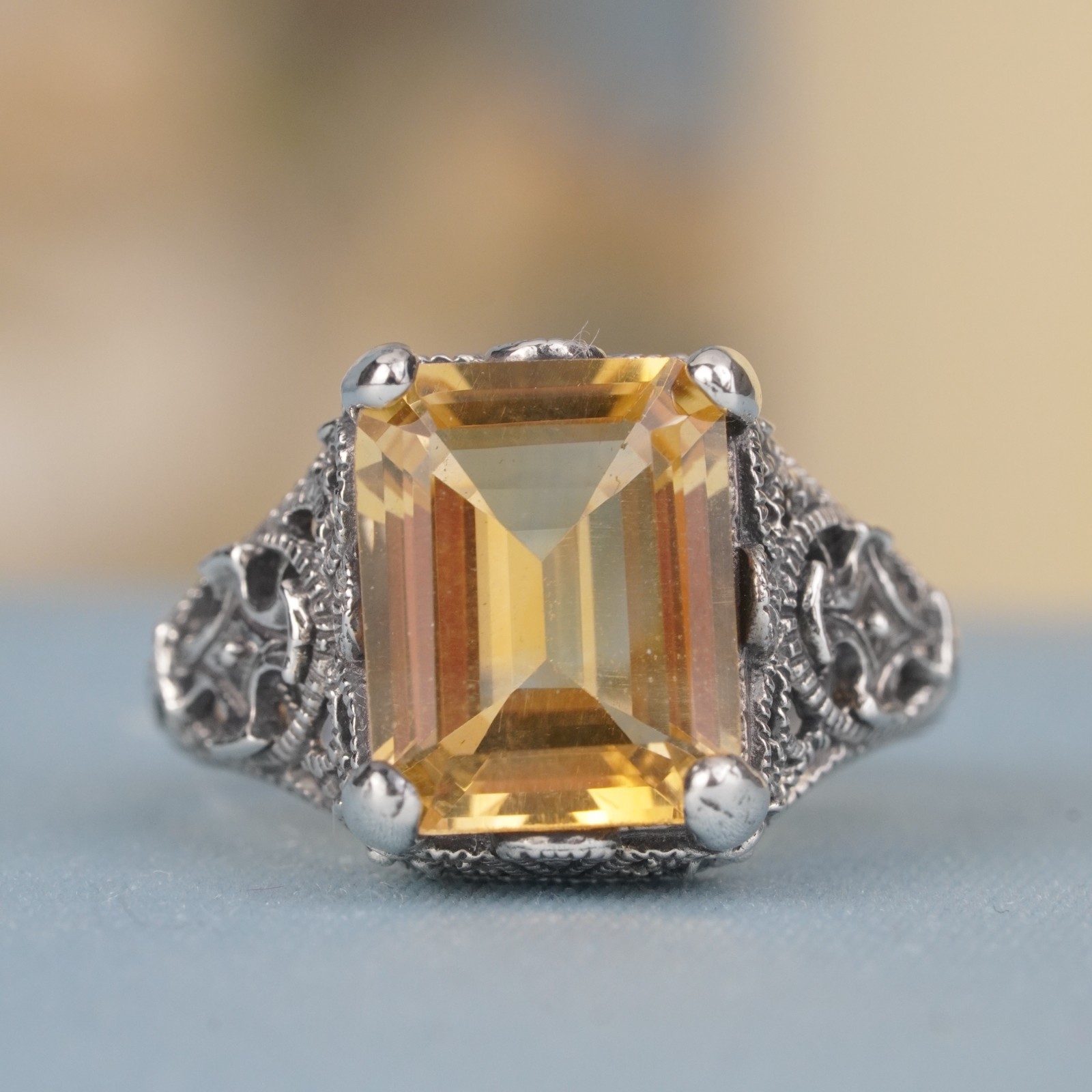 Silver925 Natural Citrine Filigree Ring