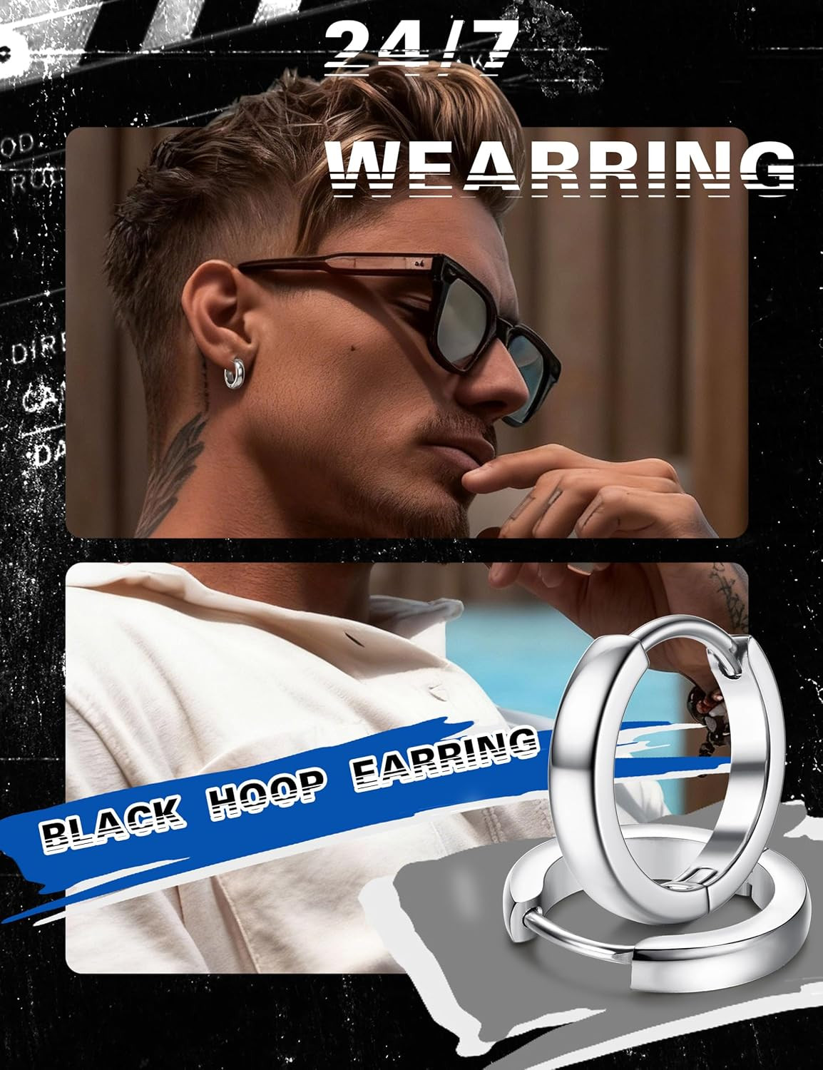 3Pairs Stainless Steel Mens Womens Hoop Earrings Huggie Ear Piercings Hypoallerg