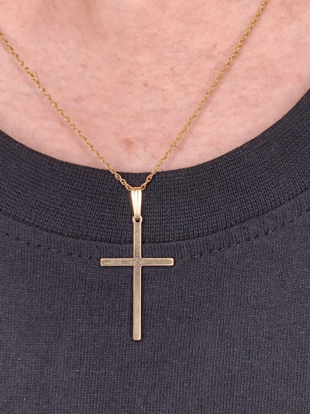 Real Solid 1/20 14K Yellow Gold Cross Crucifix Religious Pendant Necklace in mm