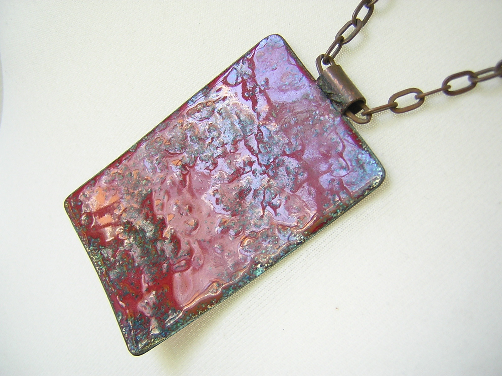 Vintage Pendant Necklace Enamel Copper 6.6 X 4.0 Cm/61 Cm