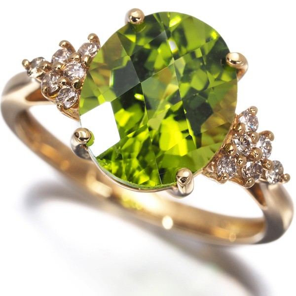 Auth GSTV Ring Peridot 3.00ct Diamond 0.15ct US6-6.25 18K 750 Yellow Gold