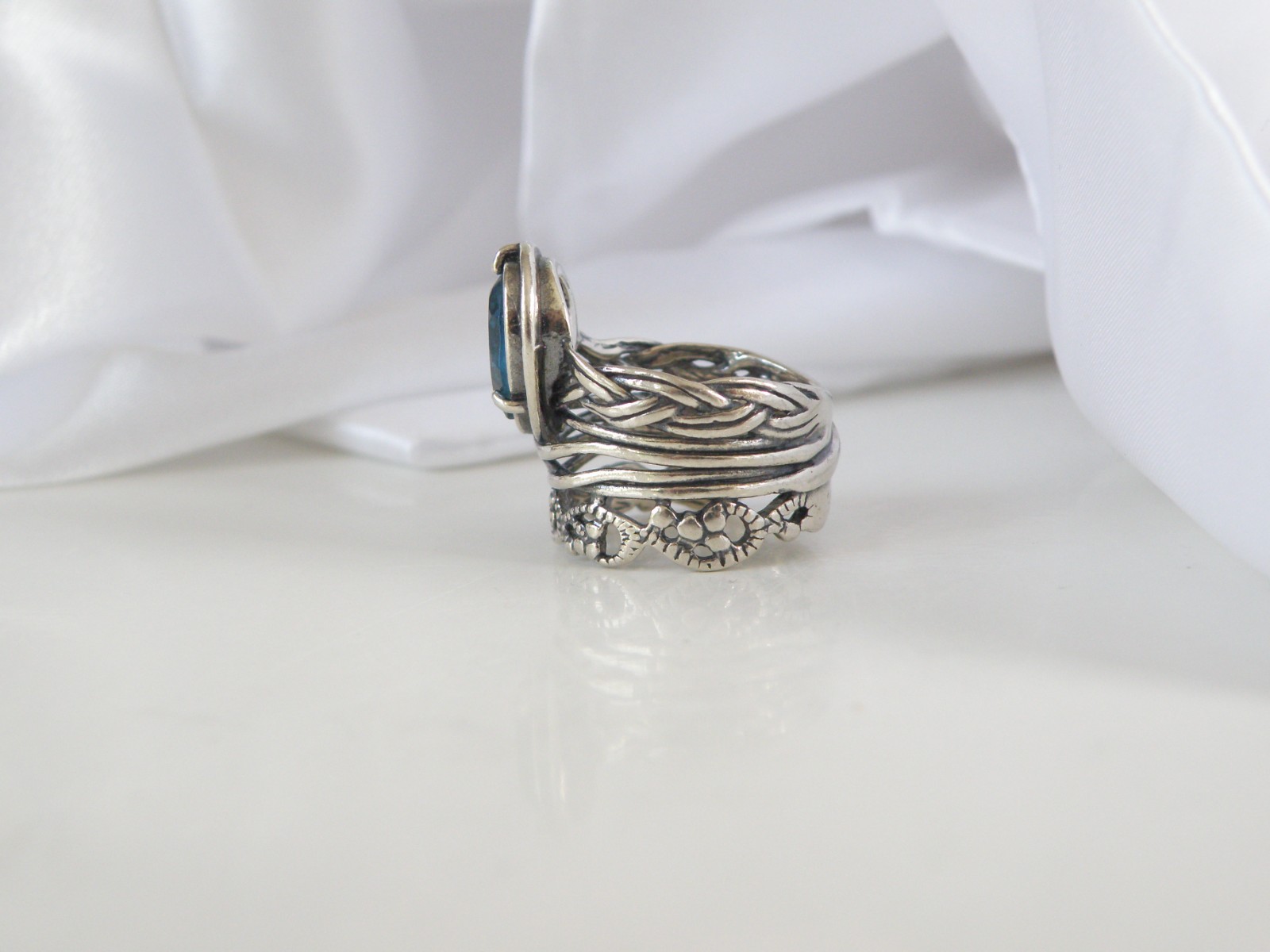 OrPaz 925 Sterling Silver London Blue Topaz Organic Ring Size 6