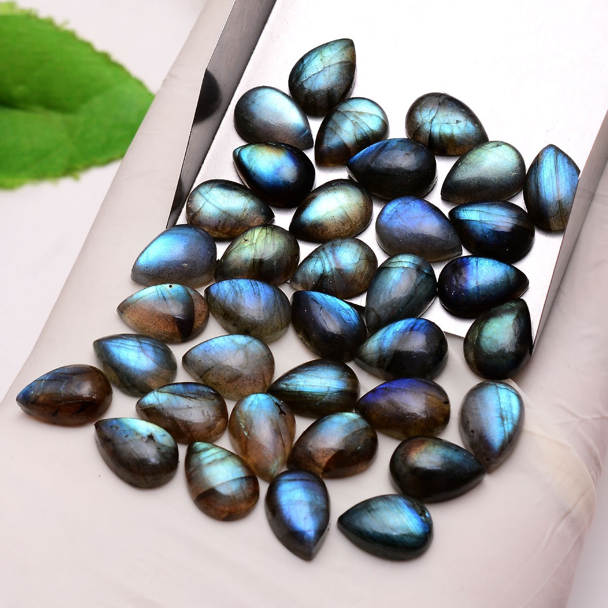 37 Pcs Natural Labradorite Blue Fire 13mmx9mm Untreated Flashy Loose Gemstones