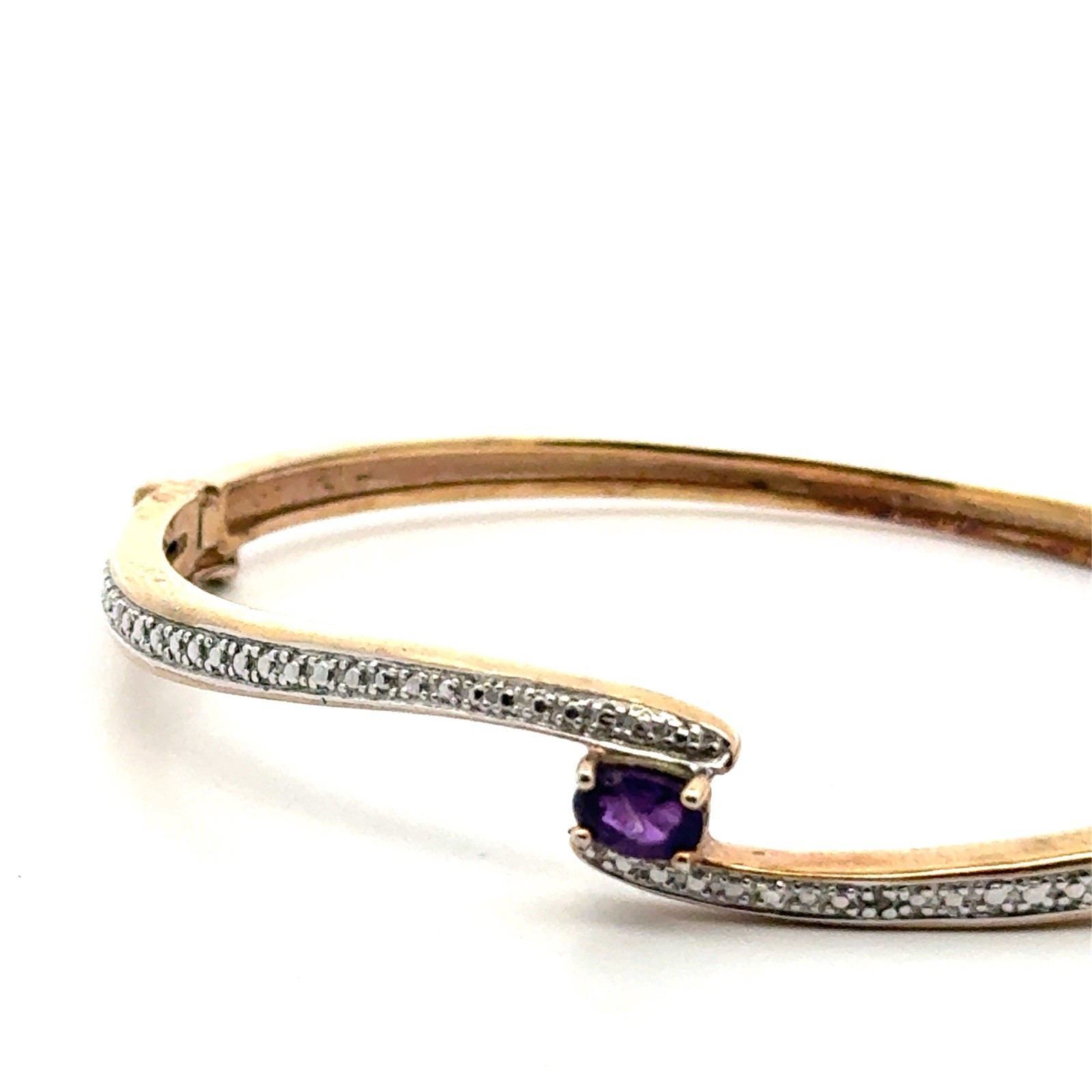 7″ Ross Simons 925 Gold Vermeil Hinged Amethyst Bangle Bracelet, 13.0g