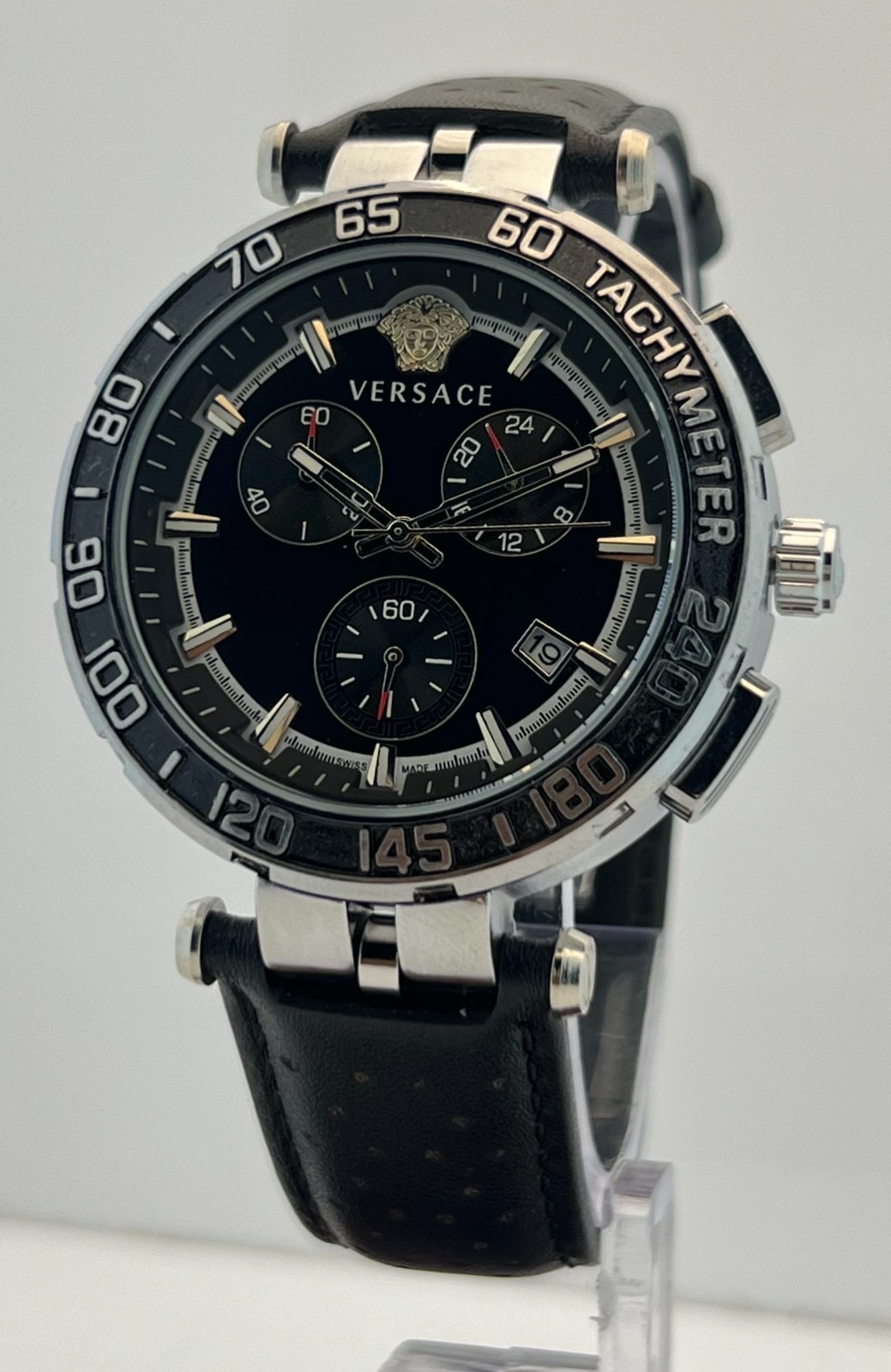 Fabulous Men’s Versace Greca Chronograph Black Dial Date Working Wristwatch