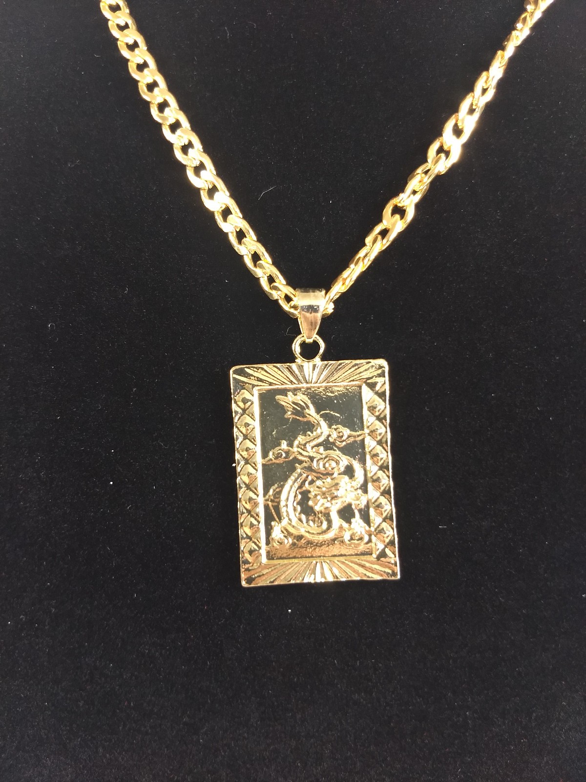 Dragon Pendant Necklace Lot 4 Gold Tone Pendants Chains Modern Rectangle Round
