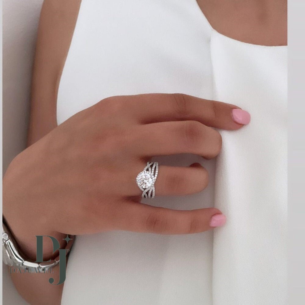3 CT Round Cut Moissanite Bridal Set Engagement Ring Solid 14K White Gold VVS1
