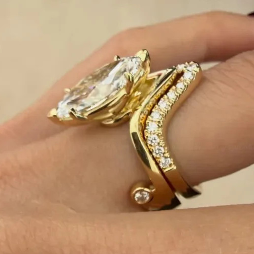 3.50Ct Marquise-Cut Lab Grown Diamond Solitaire Bridal Ring Set 14K Yellow Gold