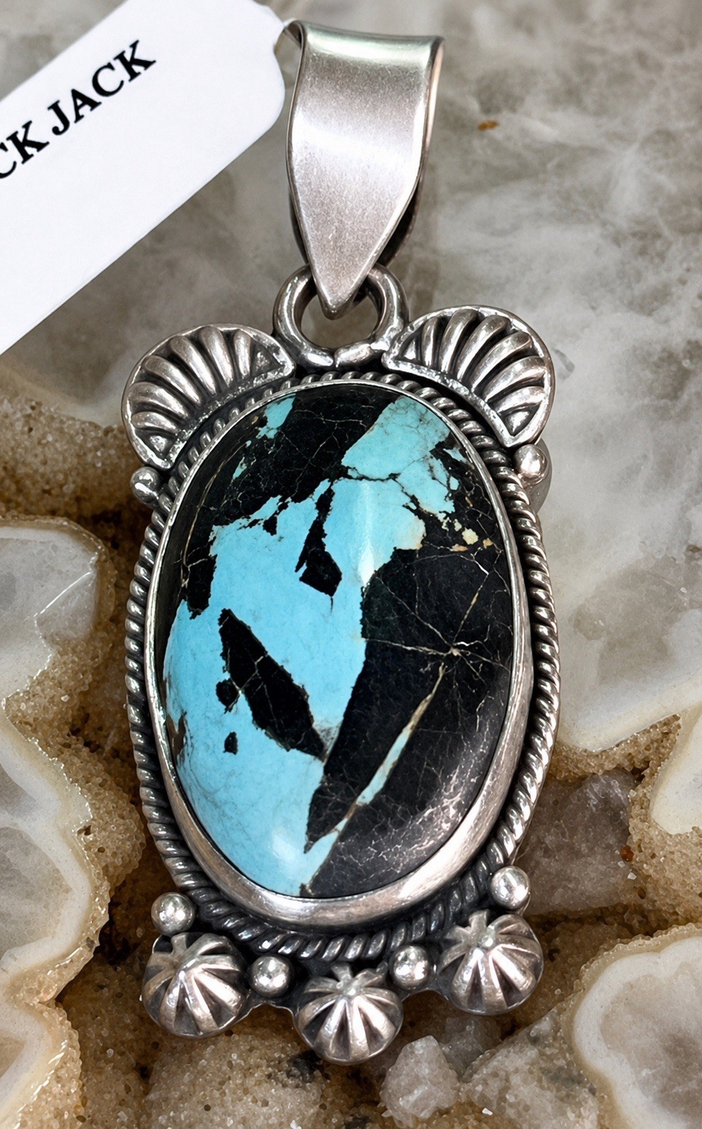 Sterling Silver Blackjack Turquoise Pendant Southwestern Native American Style