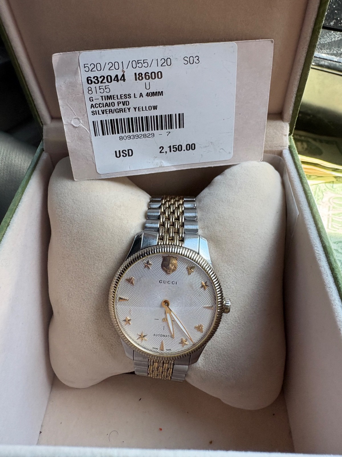 Gucci G-Timeless 40mm Automatic Watch – Silver & Gold Two-Tone (Model 632044)