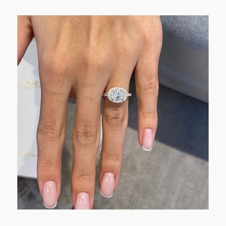 White Moissanite 3.20 Ct Oval Cut Anniversary Wedding Ring 14K Yellow Gold FN