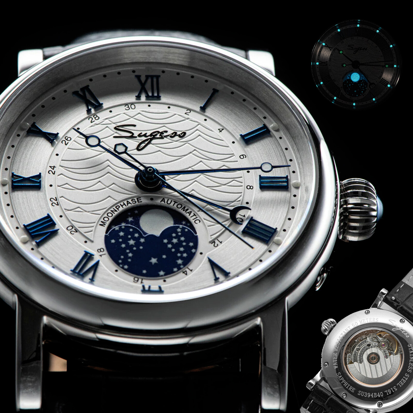 Sugess MoonPhase Master High Beat Mechanical Mens Watch Seagull 1963 SU2108SZ