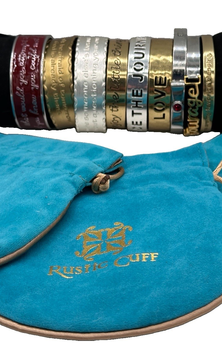 Rustic Cuff 9 Bracelet Lot Inspirational Quote Love Courage Journey + 3 Bags