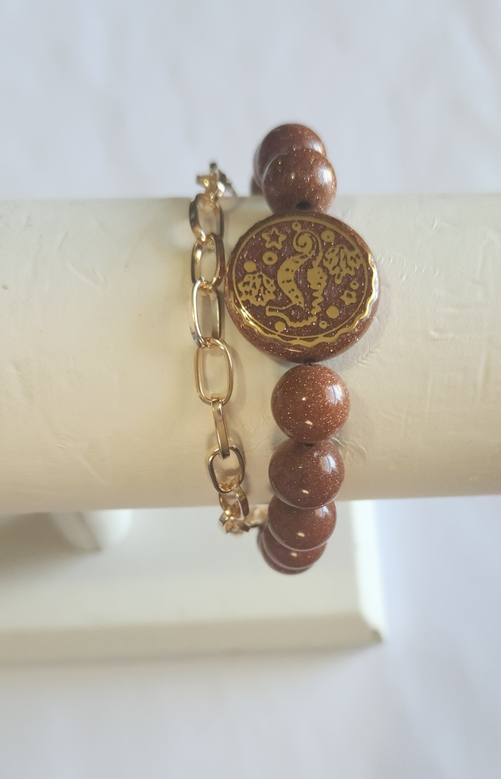 Golden Sandstone Beaded Toggle Bracelet – 6.5-8.5 inches