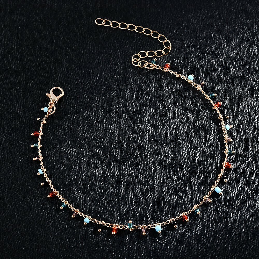 Fashion Women Ankle Chain Jewelry Anklet Bracelet Rainbow Colorful Beads 1016