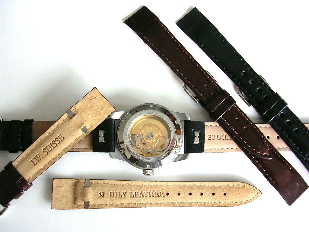 14mm Black Open End Mens Oily Leather watchband strap IW SUISSE 8-10-12-16-18-20