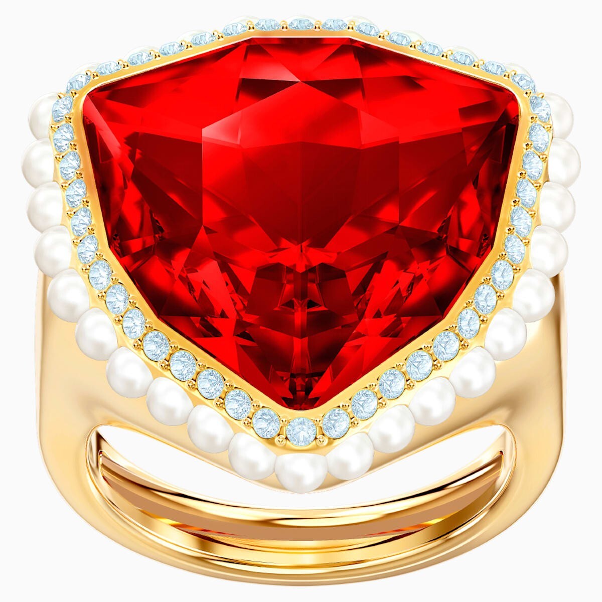 Swarovski Lucky Goddess Cocktail Ring 5474552 Size 50-55 Gold-tone & Red NEW NIB