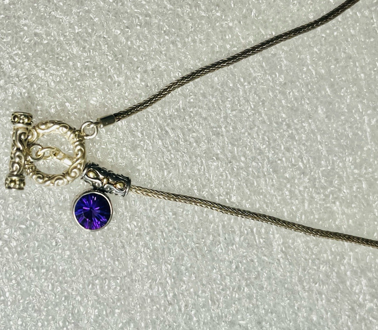 Natural 3 Carat Brazilian Amethyst 17 Inch Necklace Solid 925 Carved Tube Bezel