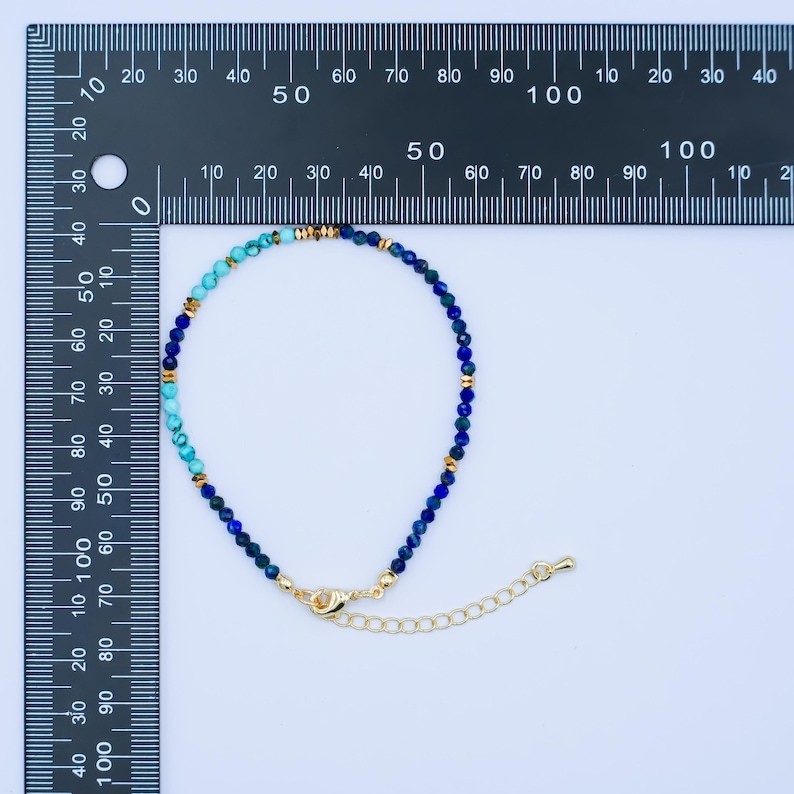 A++ Lapis Lazuli & Turquoise Faceted Round Gemstone Beads 2 Multi Bracelet 6-8”