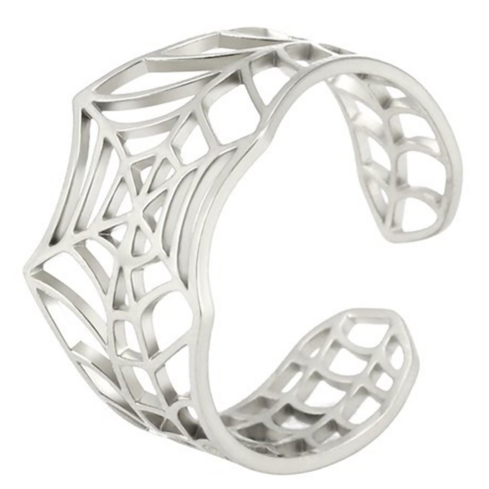 Gothic Art Deco Spider Web Ring Silver Stainless Steel Cybergoth Tarantula Band