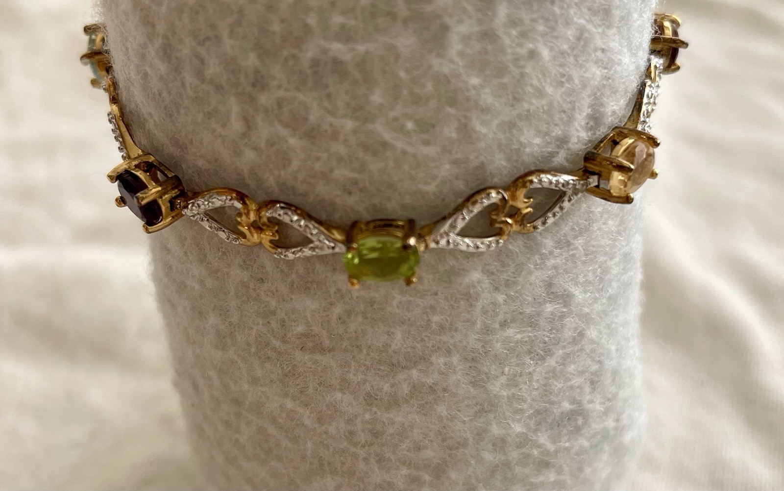 China 925 Sterling Silver Multicolor Gemstone Heart Link Bracelet 7.5” Two Tone