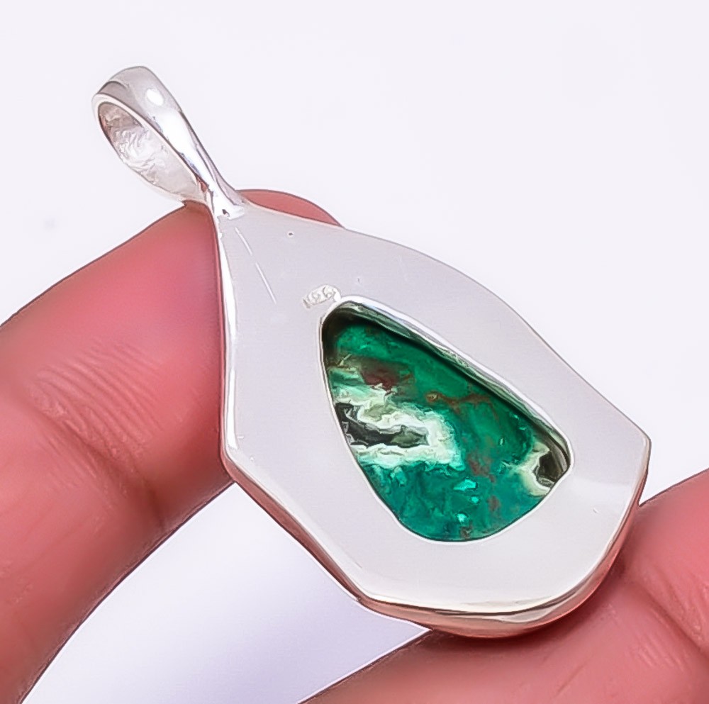 Cuprite Chrysocolla – Africa Gemstone Silver Handmade Pendant 1.83″ A349