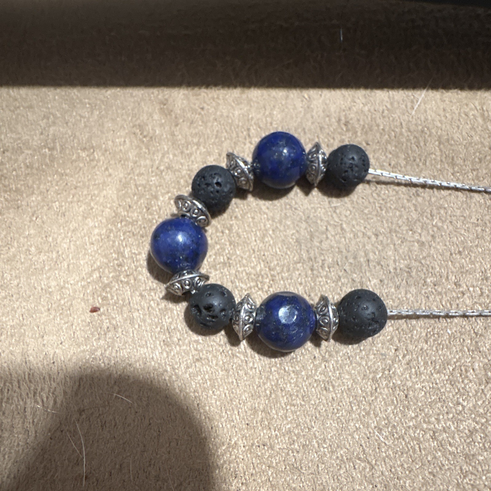 Simply G Lapis Lazuli & Lava Stone Beaded Necklace, Silver Tone Adjustable