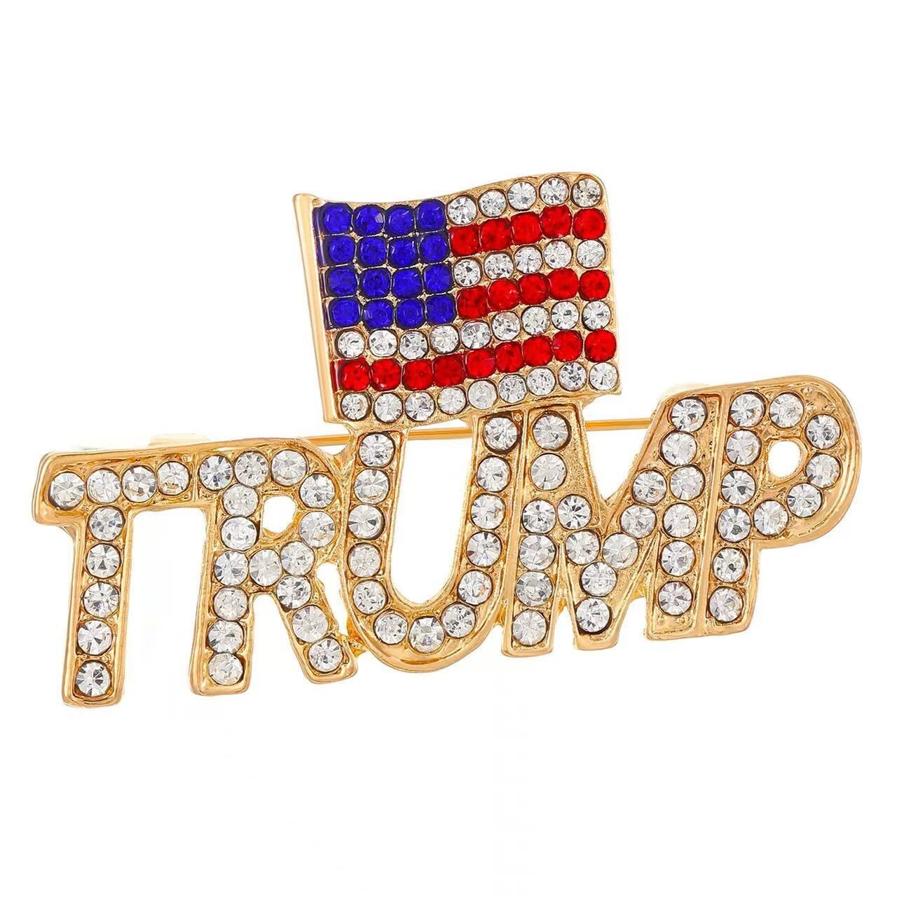 Trump USA Flag Pin Brooch with Rhinestone Elegant