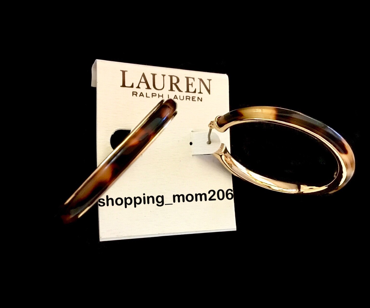 Lauren Ralph Lauren Gold-Tone Tortoise-Look Medium Hoop Earrings 1.7″ RV$45