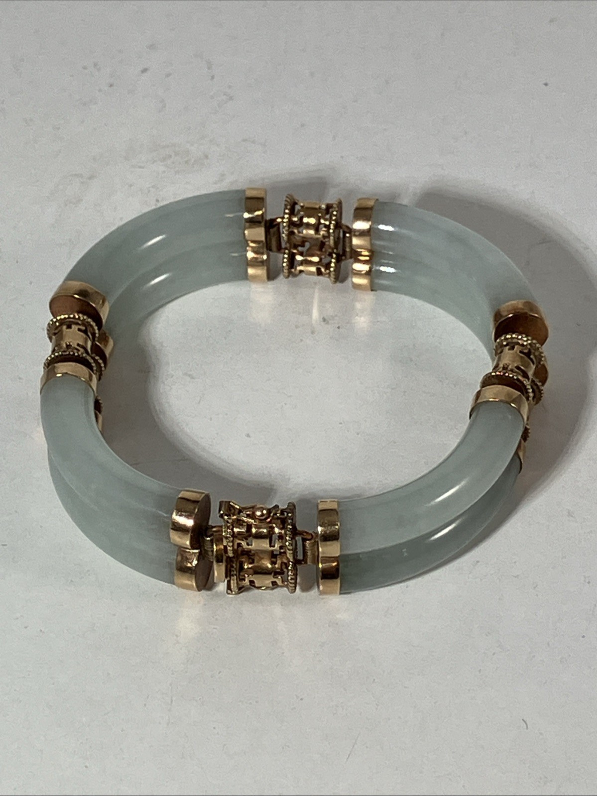 14K 585 Double Link 7 Inch Jade Jadeite Bracelet 46g Double Sided Safety Clasp
