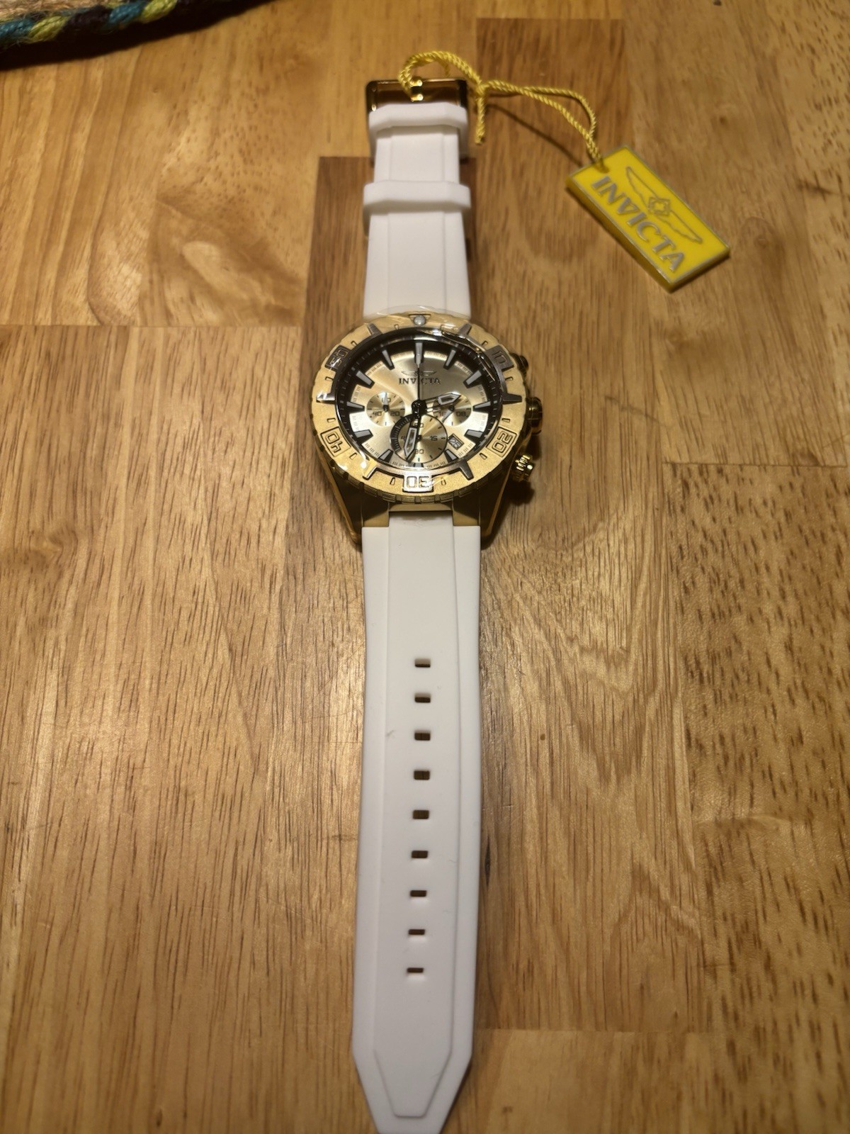 Invicta Aviator 37636 Quartz Chronograph 49mm Gold Case White Strap Watch