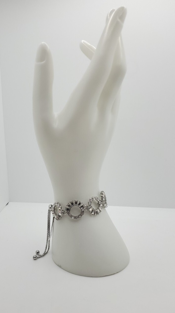 INC Silver-Tone Mixed Crystal Circle Slider Bracelet