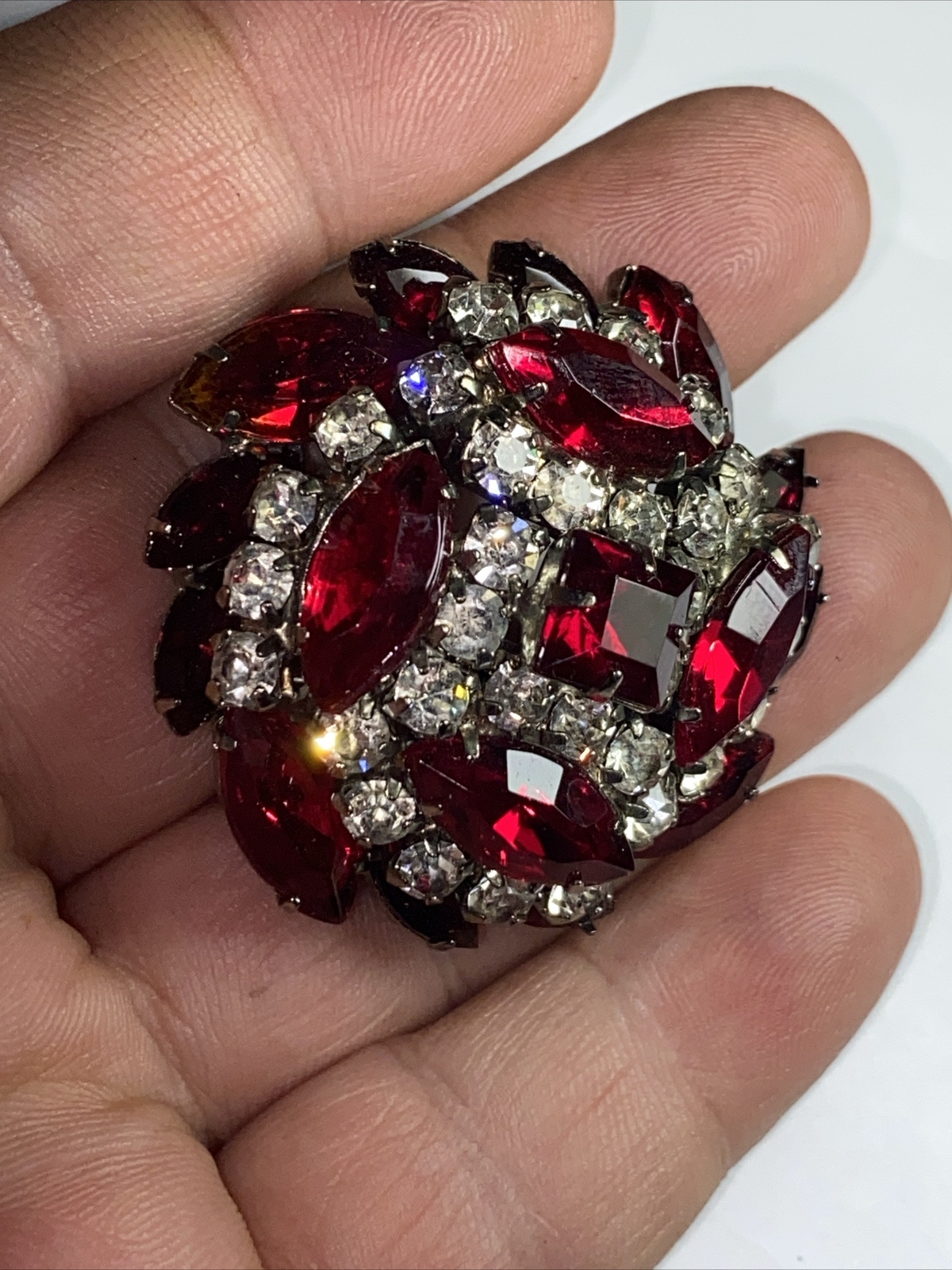 Brooch Pin Huge Open Back Crystals 2.75” Long Vintage Beauty