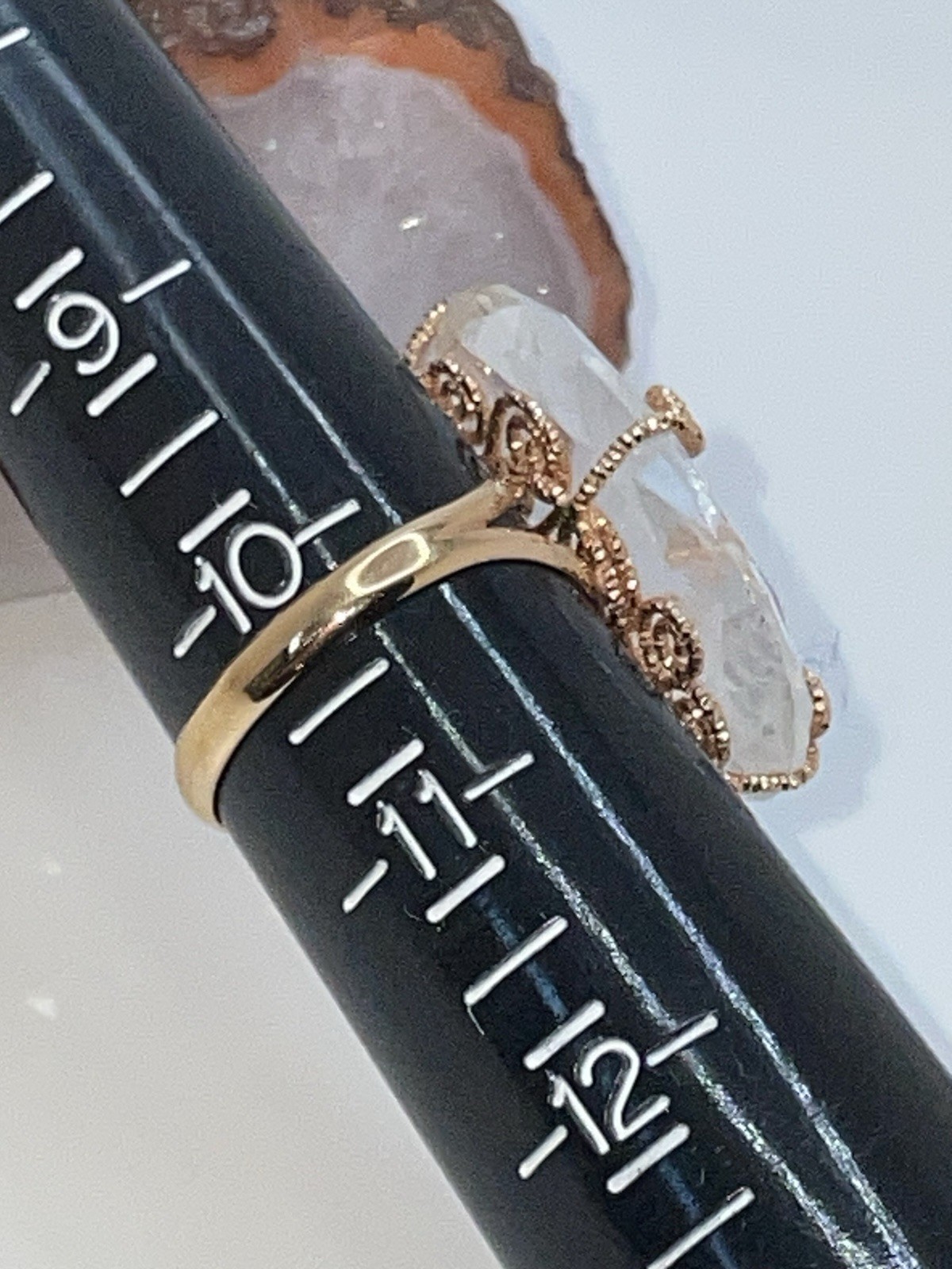 14KT 14K Rose Gold Caged Crystal Filigree RING Statement Italy Milor Size 10.25