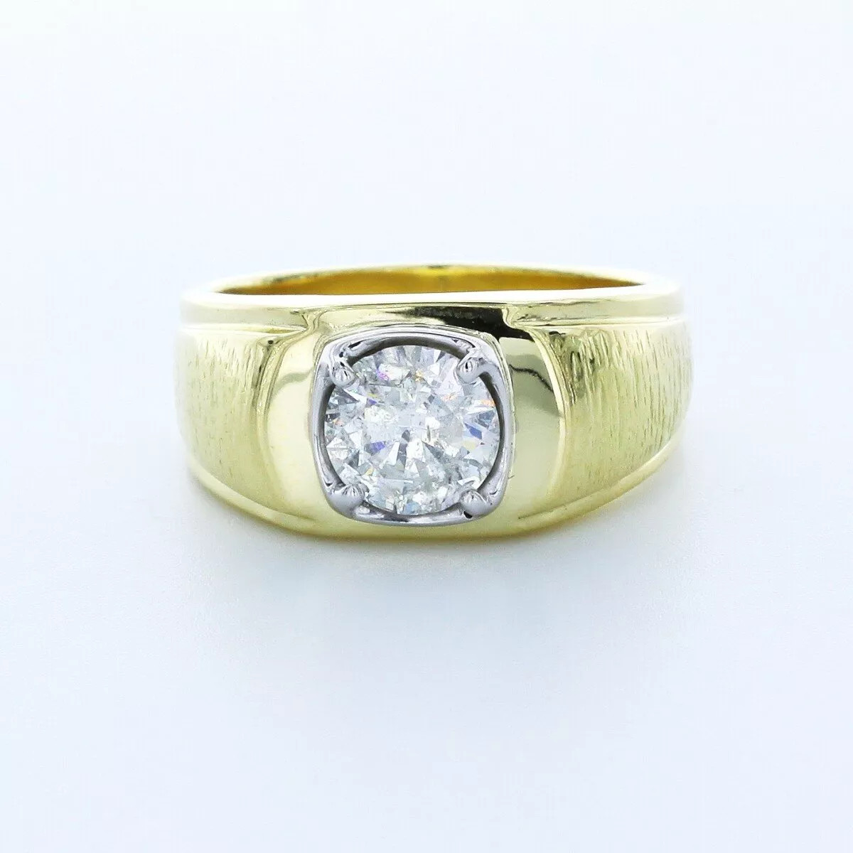 Solitaire Mens Ring Solid 18K Yellow Gold 1.54 CT Round Lab-Grown Diamond F SI2