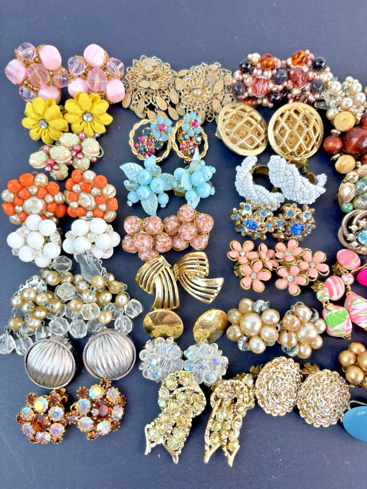 Lot of 62 Clip-on Screw Back Earrings Vintage 1940’s-1970’s Mixed Metals Cluster