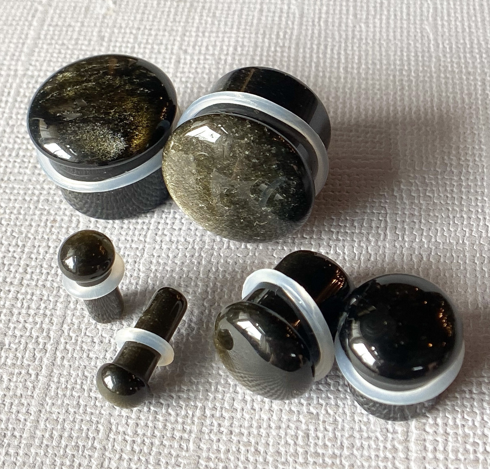 PAIR Golden Obsidian Stone Single Flare Plugs Organic Gauges Body Jewelry