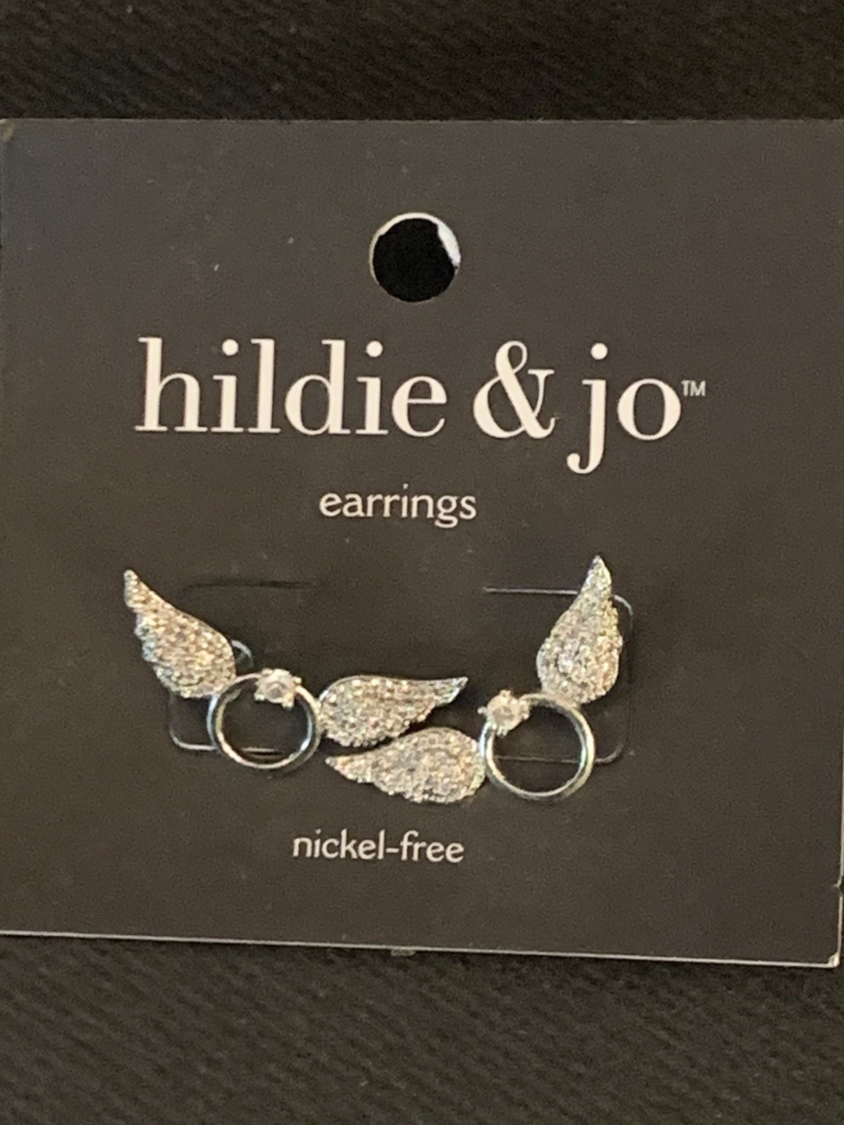 Hildie & Jo Silver Tone Rhinestone Angel Wing Earrings Nickel Free NEW!