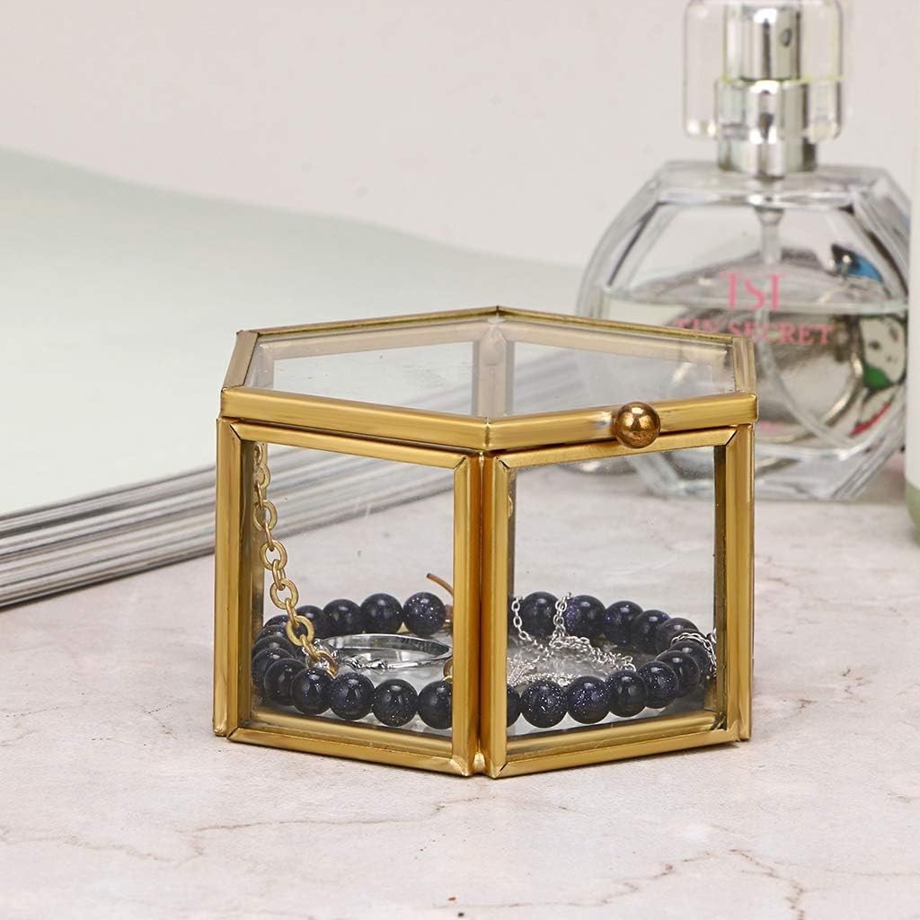 Stylish Vintage Jewelry Box – Gold Glass Keepsake Organizer for Rings & More