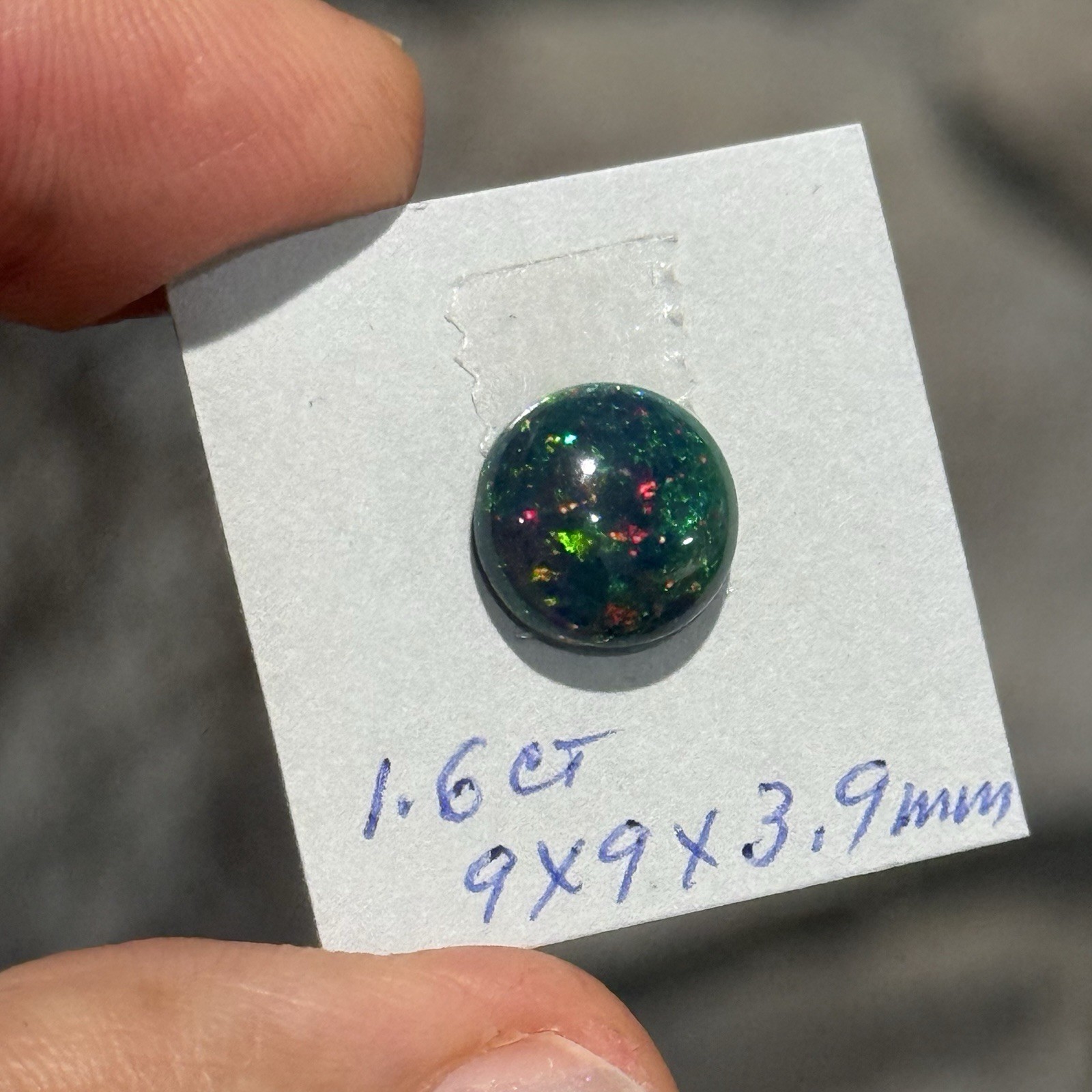 1.6ct 9x9x3.9mm Dark Green Stardust Smoked Ethiopian Welo Opal Cabochon Gem