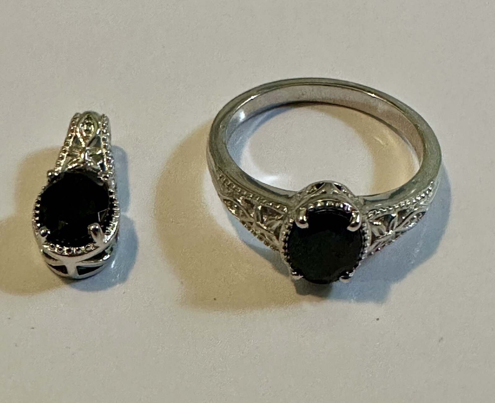 STS Karis Black Tourmaline Ring & Pendant Set 2.45ctw Platinum Bonded Brass Sz 8