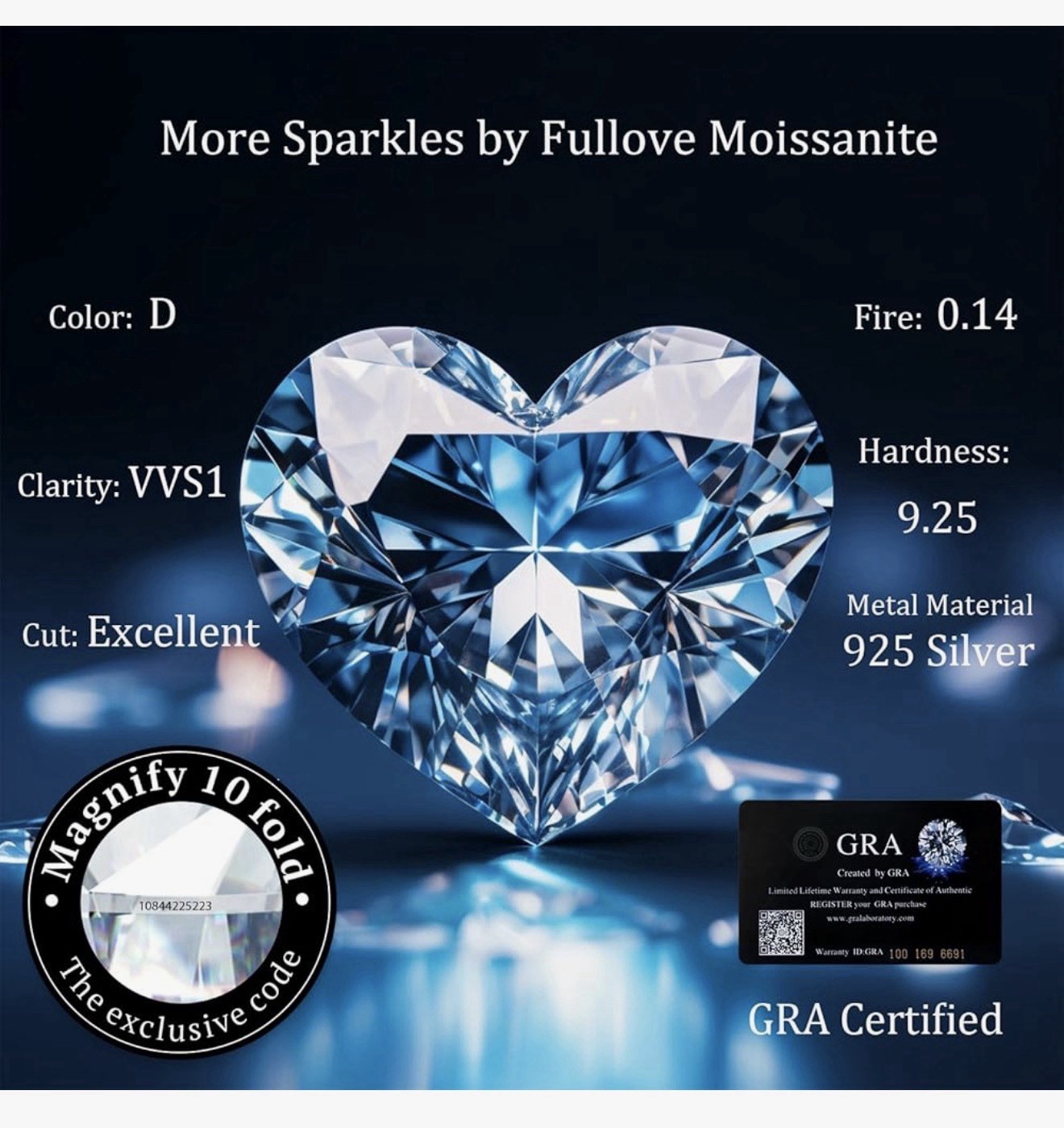 FULLOVE Moissanite Heart Clover Pendant Necklace 925 Silver 18+2″ Adjustable