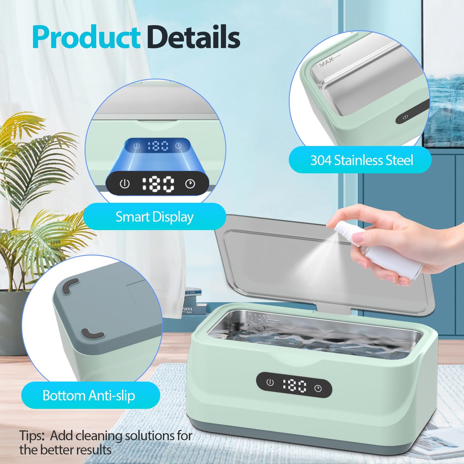 Ultrasonic Jewelry Cleaner, 48Khz Sonic Cleaner for Home Travel