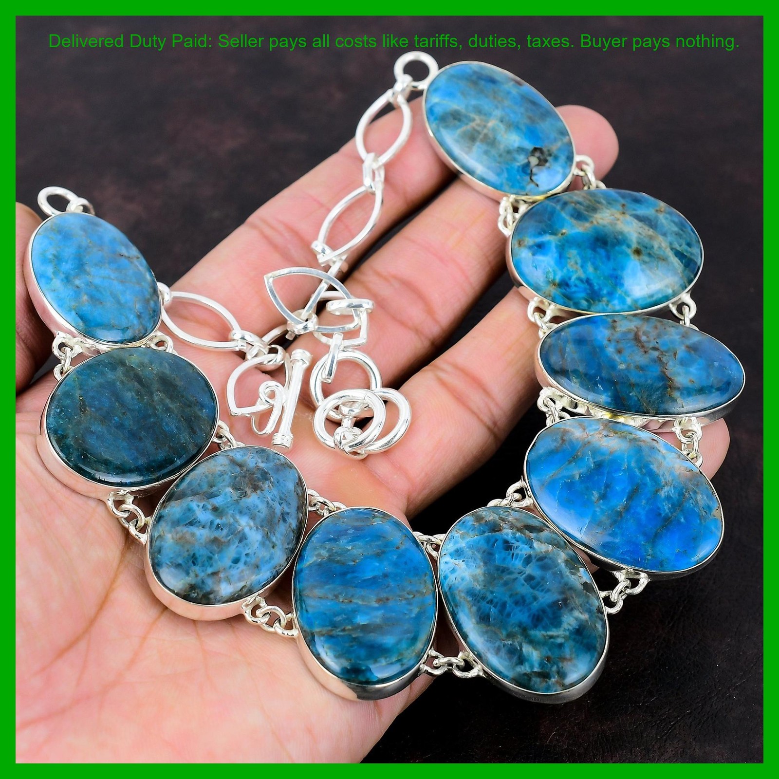 Neon Apatite Stone Wedding Chain Bezel Throat Chakra Necklace Jewelry 925 Silver