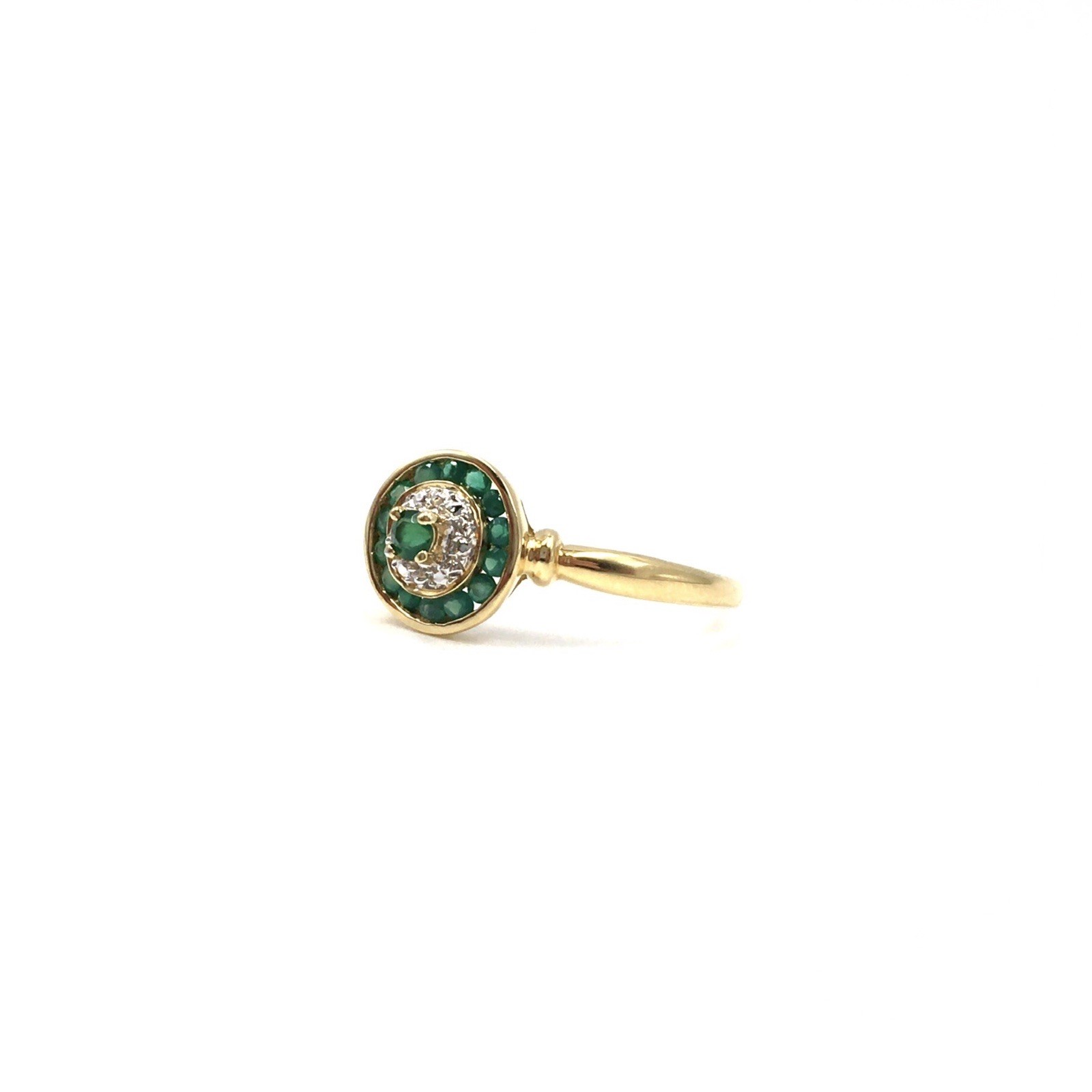 18ct yellow gold ring emerald in the style of Art Deco 750 gold jewelry 19.1mm/60