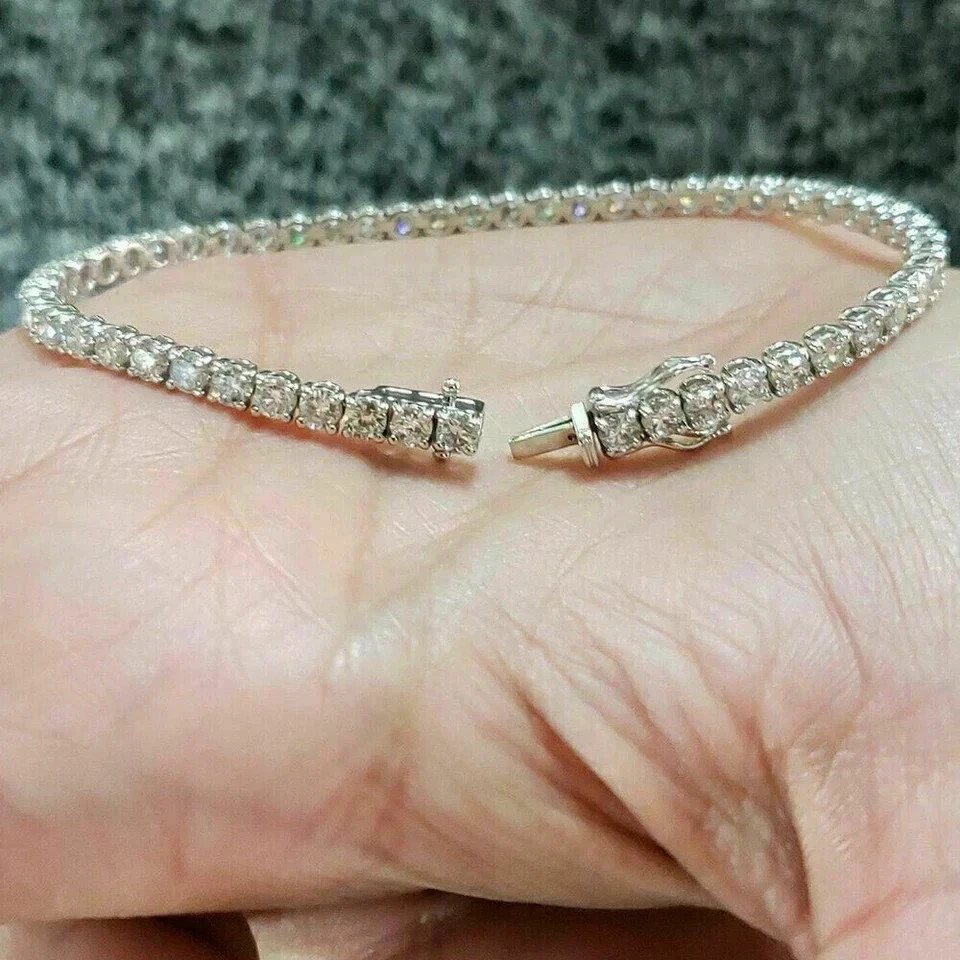 6.50 Ct Round Cut Natural Diamond Tennis Bracelet 14K Solid White Gold 7 Inch