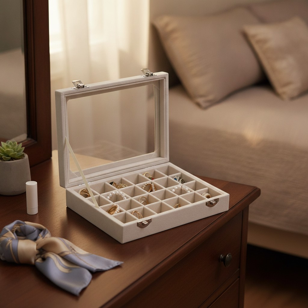 Velvet Jewelry Box 24 Grid Jewelry Ring Display Organiser Box Tray Holder Ear…