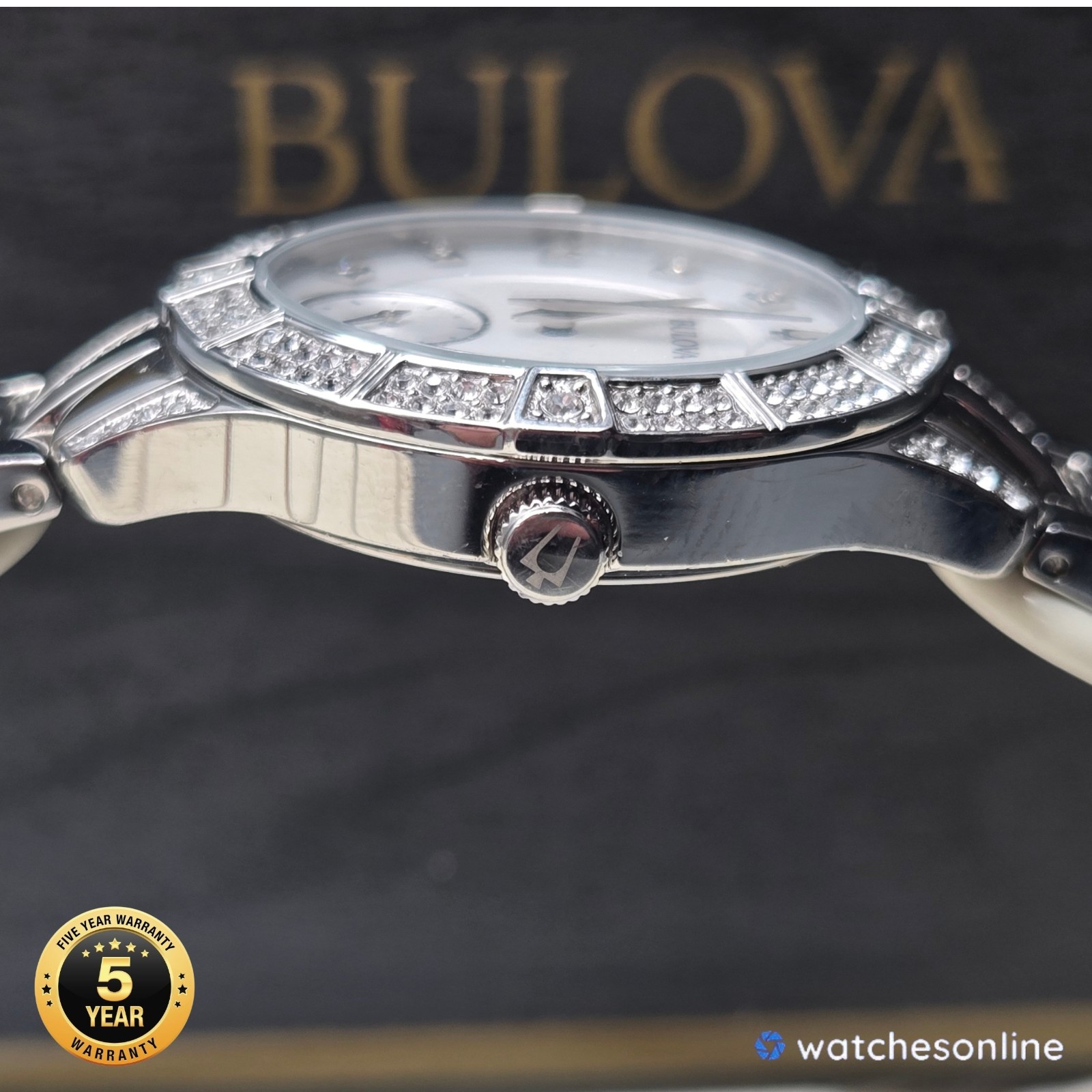 Bulova 96L291 Women’s Silver Crystal Bezel Bracelet Watch Store Display