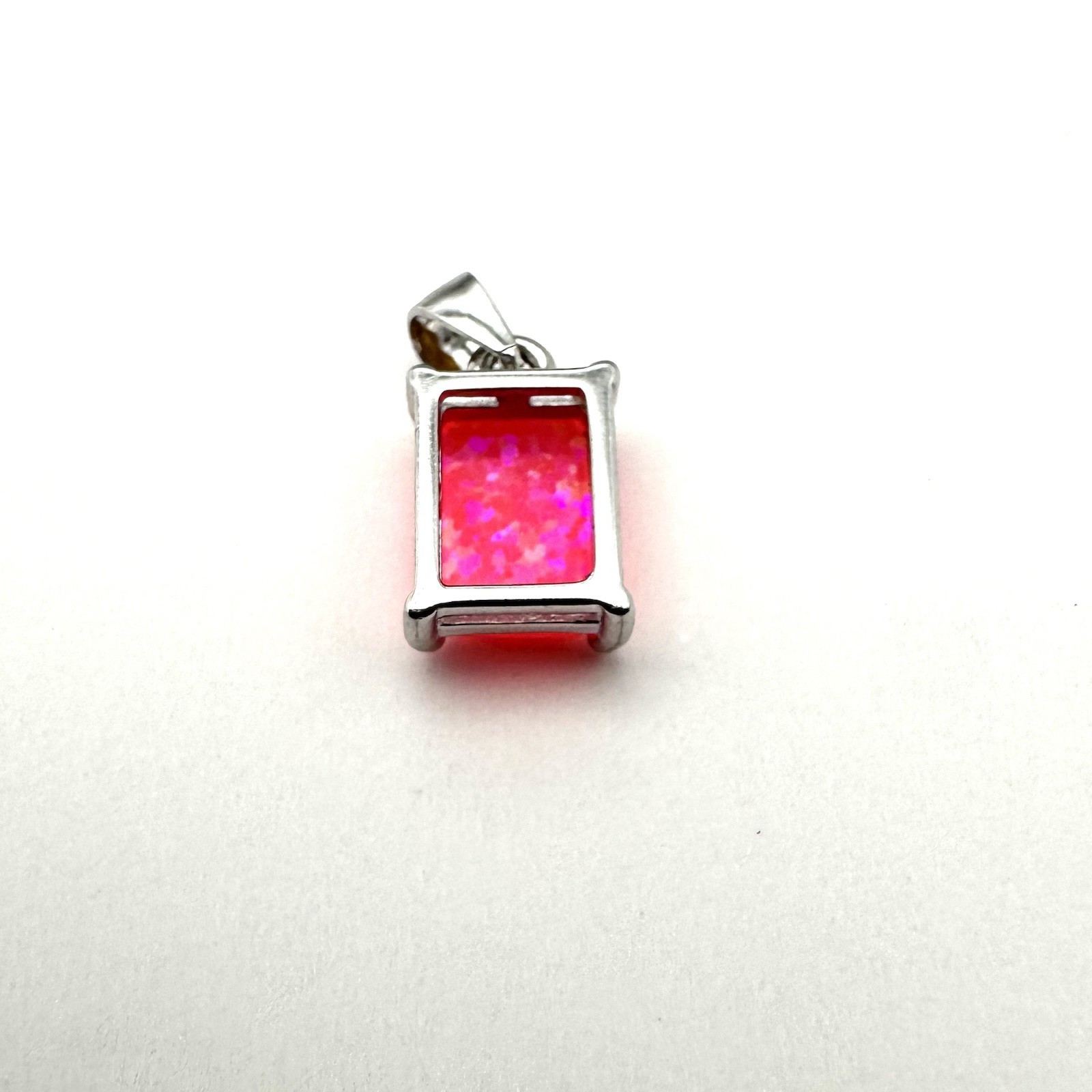 925 Sterling Silver Pink Lab Created Opal Solitaire Pendant, 8.8 X 6.3 mm